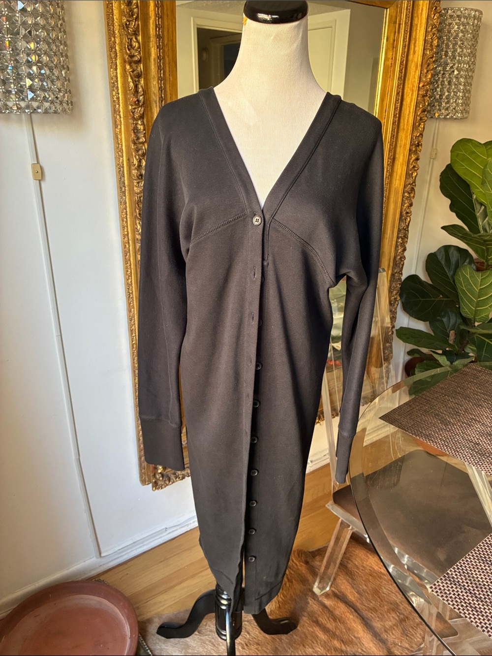 COS Black Long-Sleeve Button-Front V-Neck Dress